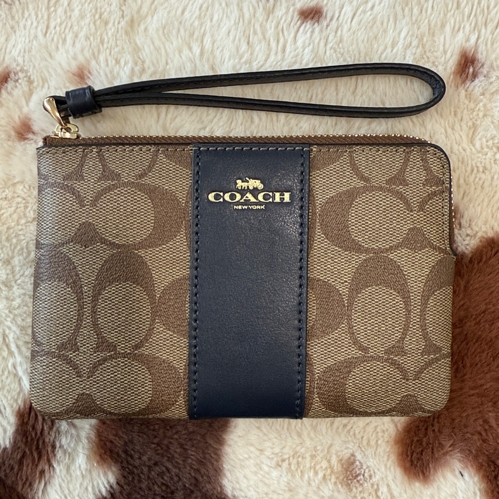 Coach Signature Brown and Navy Wristlet